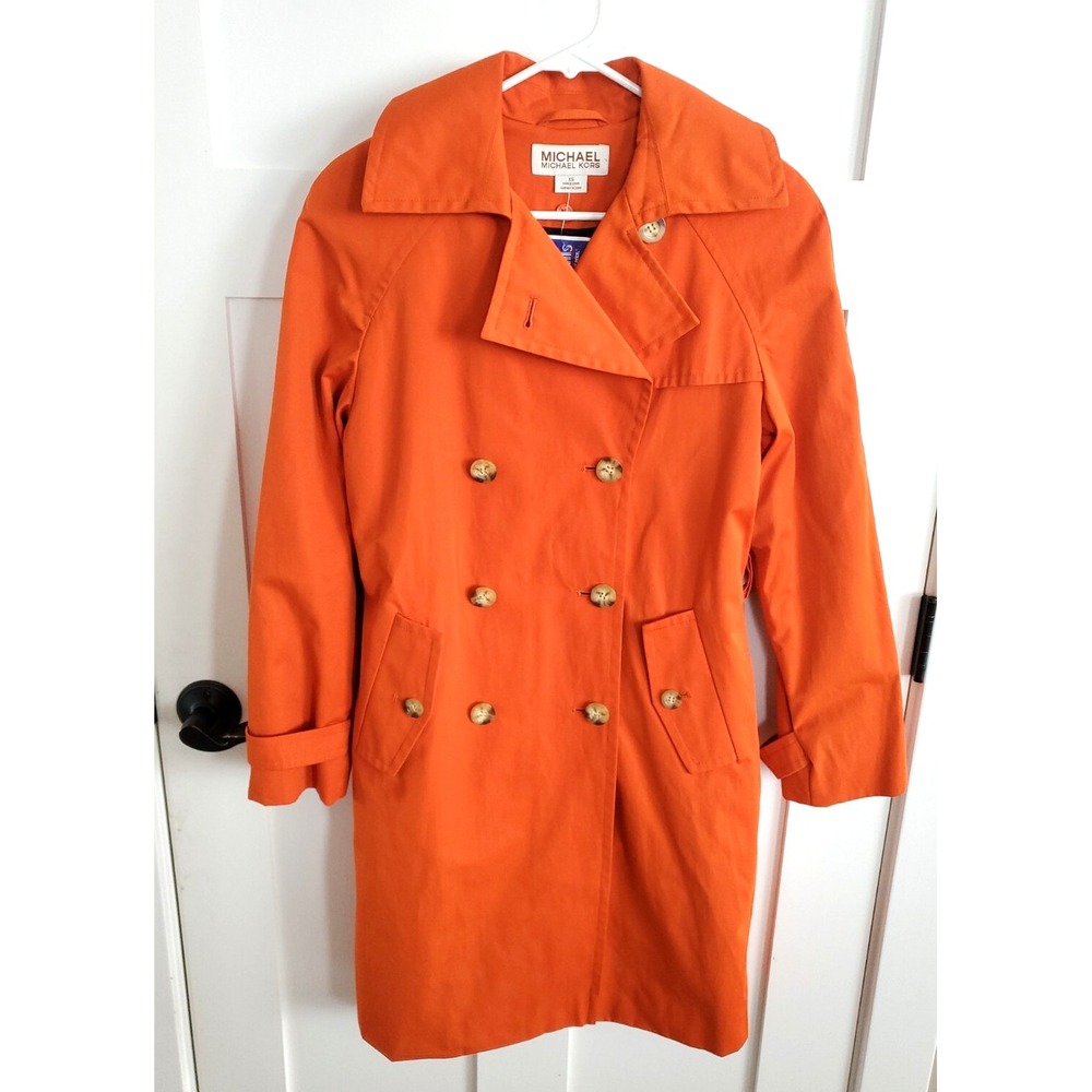 NEW MICHAEL KORS Womens XS Orange Trench Coat Detachable Lining Business Office